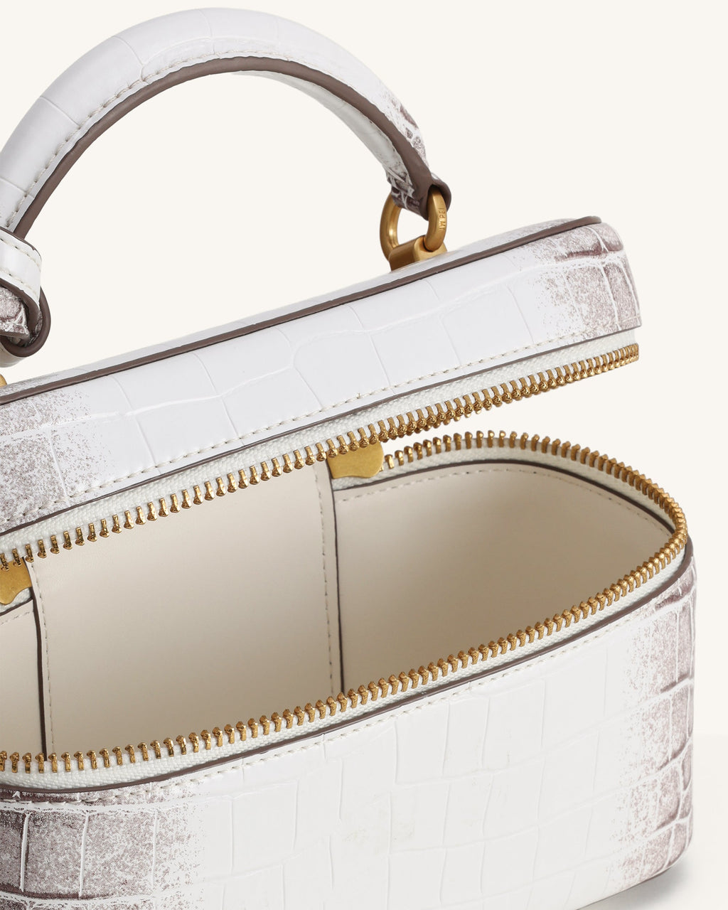 Cleo Box Shape Top Handle Bag - White Croc