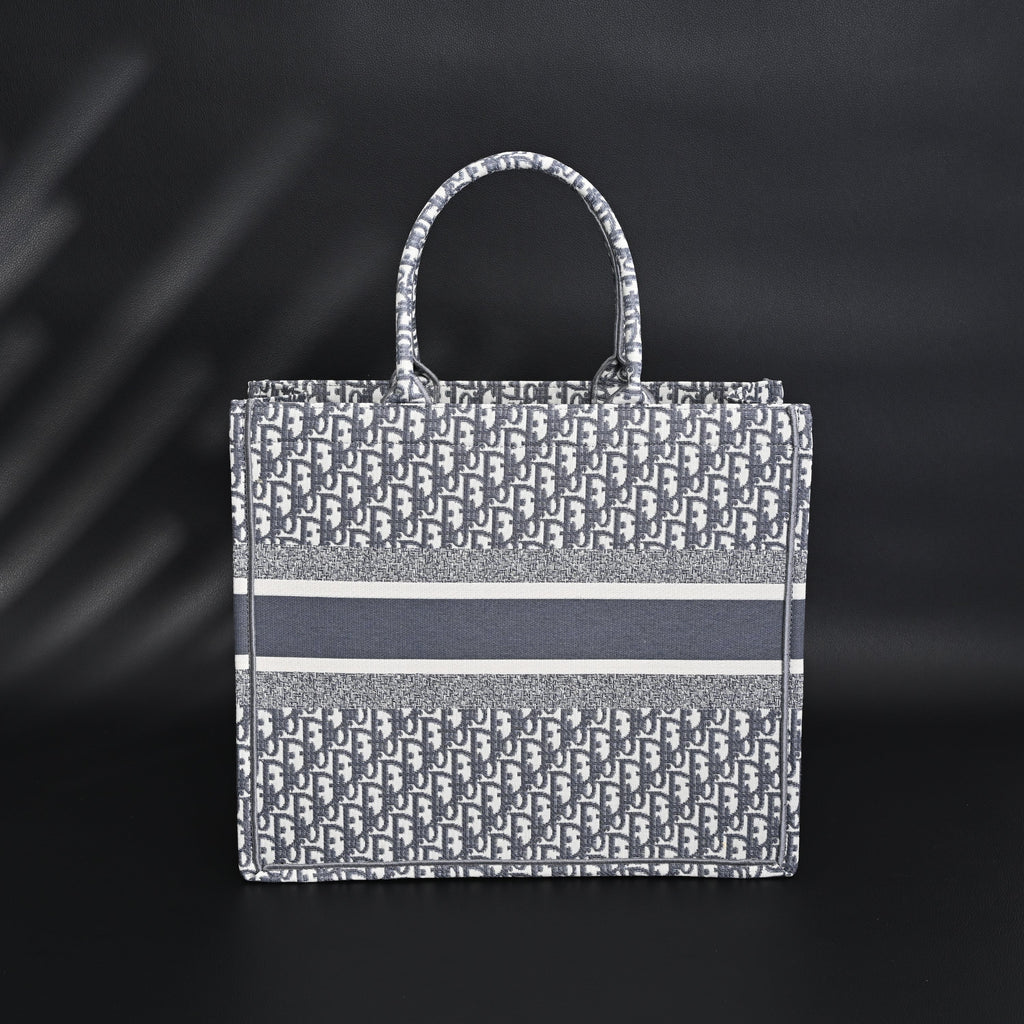 Christian Dior Large Book Tote – Grey Oblique Embroidery