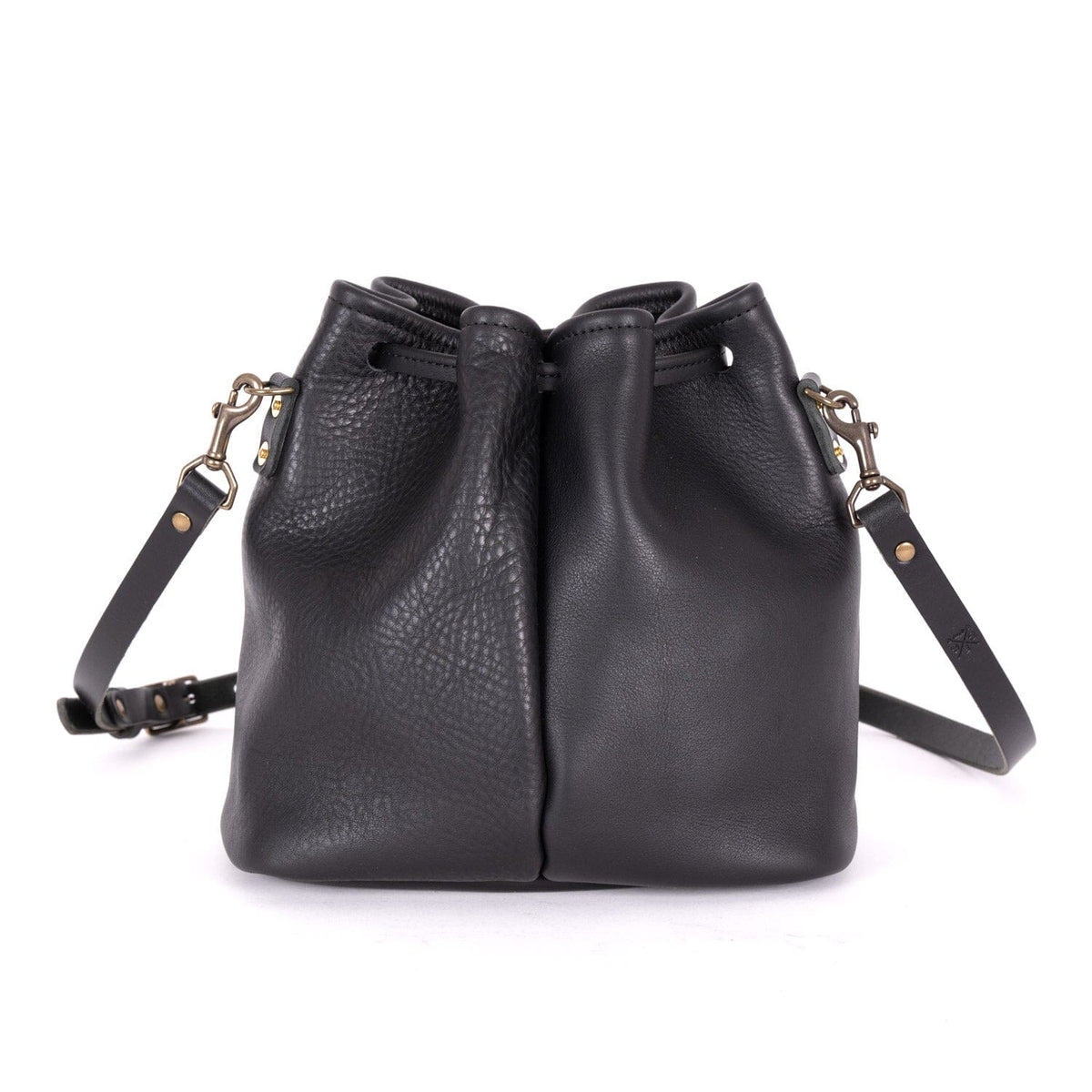 ABBY LEATHER BUCKET BAG - BLACK | BLACK STRAPS