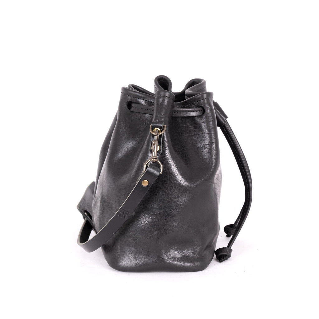 ABBY LEATHER BUCKET BAG - BLACK BISON