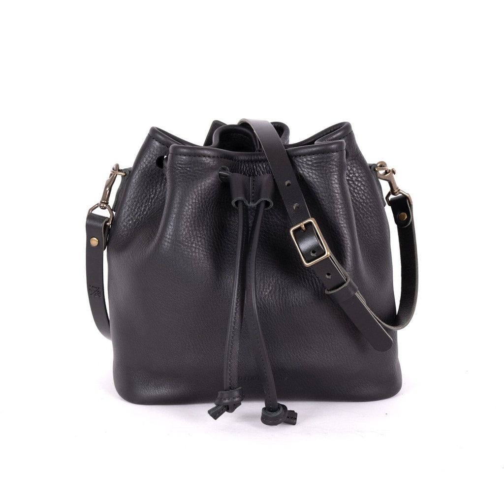 ABBY LEATHER BUCKET BAG - BLACK | BLACK STRAPS