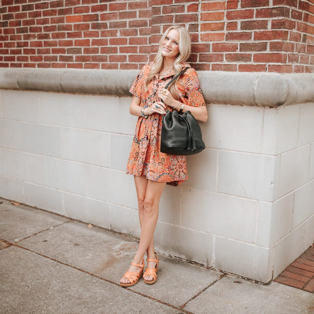 ABBY LEATHER BUCKET BAG - BLACK | BLACK STRAPS