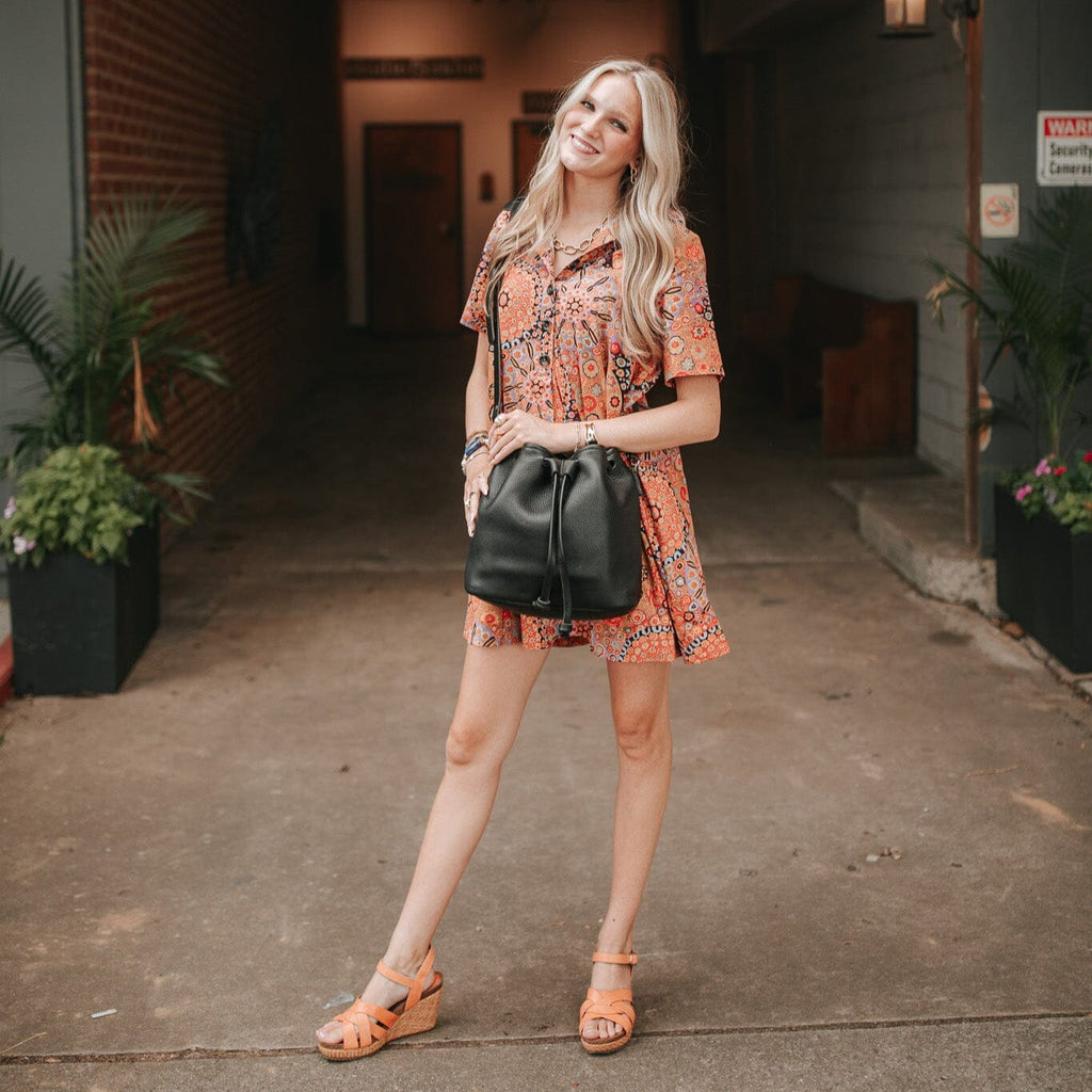 ABBY LEATHER BUCKET BAG - BLACK | BLACK STRAPS