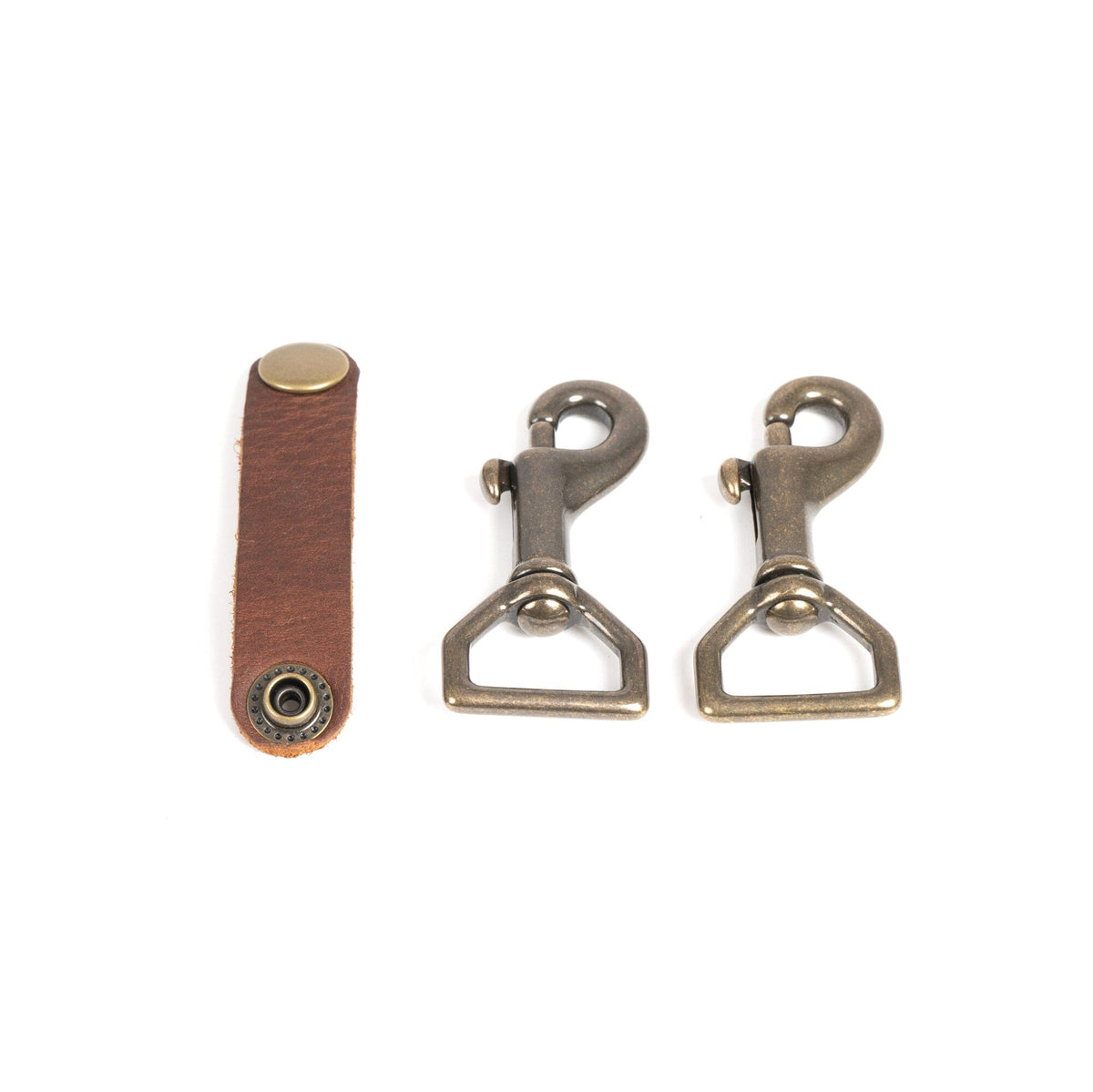 2 SWIVEL CLIPS AND LEATHER SNAP PIECE - FOR CHAIN LINK LEATHER STRAPS